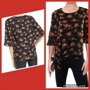 NWT LE GALI black  floral bell sleeves blouse XS